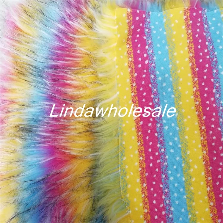 High grade faux fur fabric,rainbow raccoon jacquard plush fabric,felt cloth,Clothing, shoe material