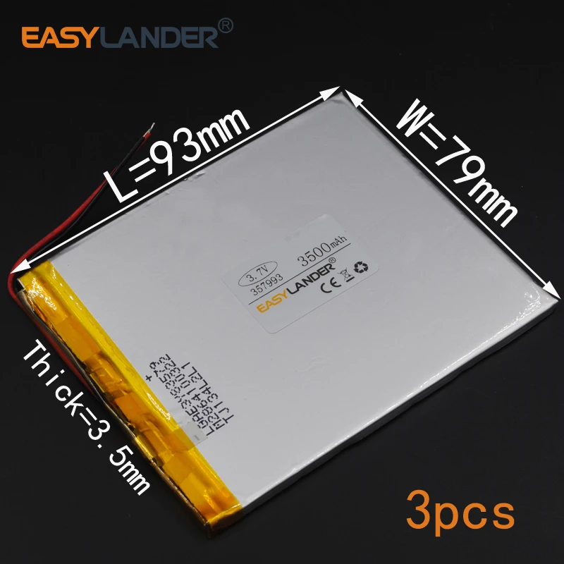 

3pcs/Lot 3.7V 3500mAh 357993 Rechargeable li Polymer Li-ion Battery For 7 inch 9 inch tablet PC CUBE U25GT Power bank PDA