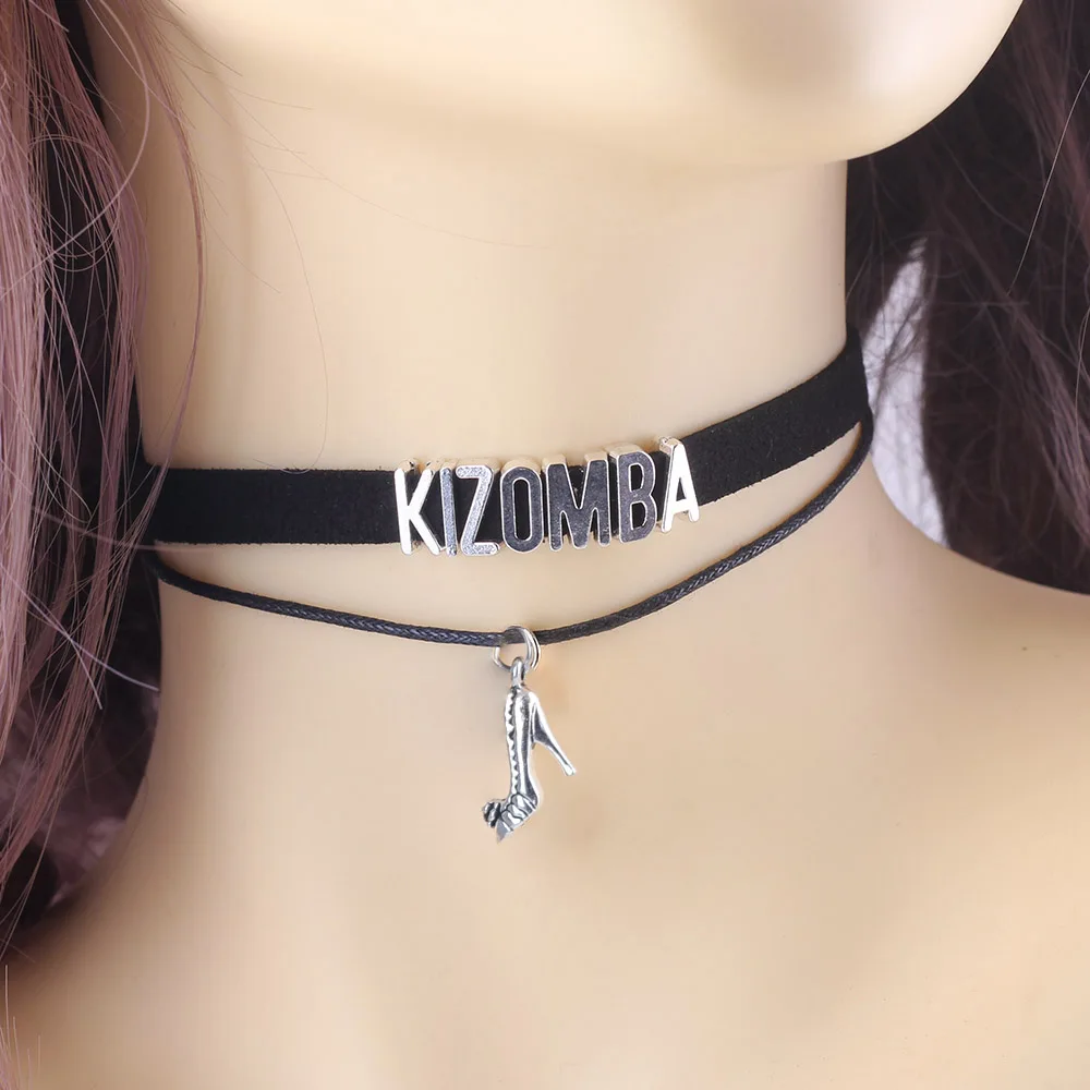 Gothic Dance KIZOMBA BACHATA SALSA ZOUK dancer Choker Necklace shoes Charm Pendant Velvet handmade Collar Jewelry for women