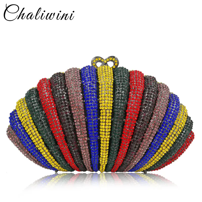 Chaliwin Have  In Stock Rainbow Rhinestone Women Crystal Evening Clutches Bags Minaudiere Handbags Wedding Clutch Brides Purse