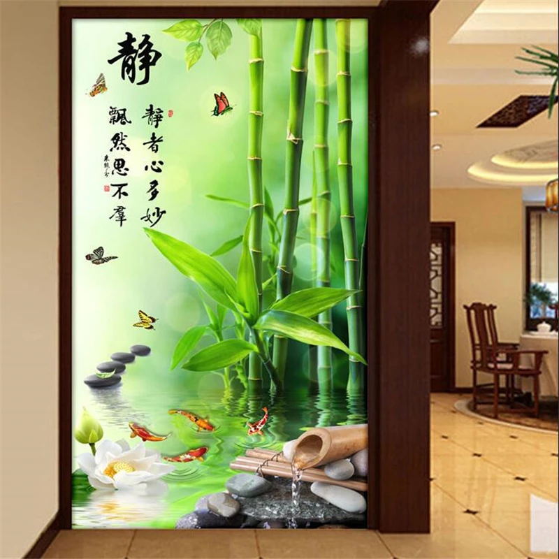 beibehang Custom 3d large wallpaper natural scenery porch aisle vertical wallpaper TV background wallpaper bamboo lotus 3d mural