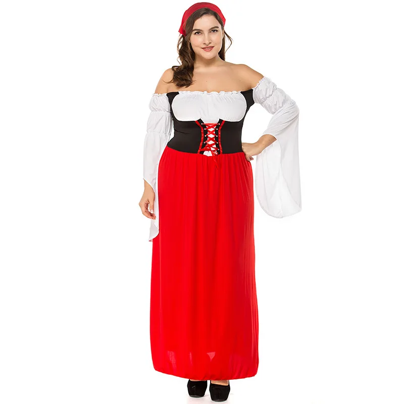 Plus Size M-XL New Red/Blue Sexy Ladies German Beer Girl Costumes Bavarian Oktoberfest Costumes Adult Beer Maid Fancy Long Dress