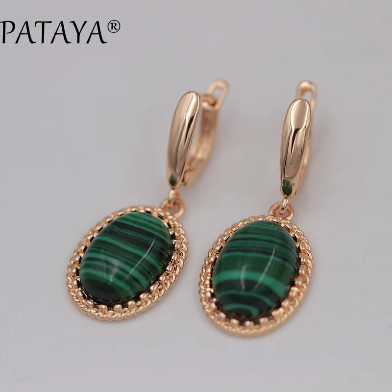 PATAYA Exclusive Multicolor Oval Natural Stone Earrings 585 Rose Gold Color Drop Earrings Women Wedding Party Vintage Jewelry