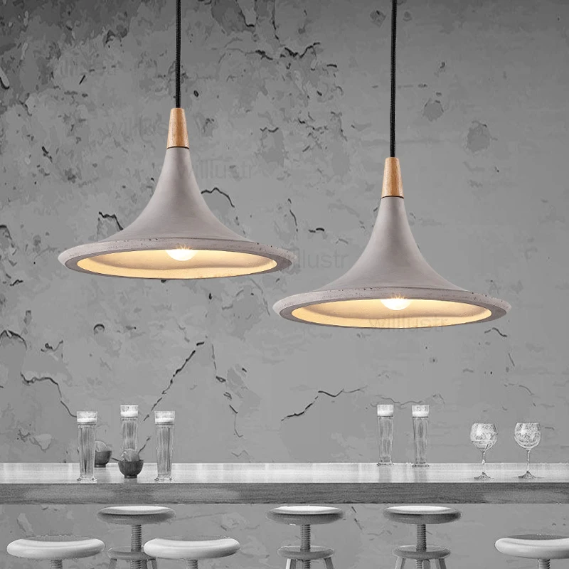 concrete pedant lamp instrument design hotel restaurant dinning room bar cafe natural wood cement hanging suspension light