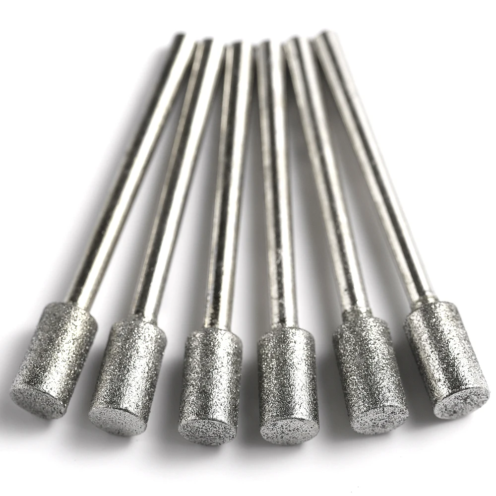 Grit120 3mmx 3mm/4/5/6/8/10mm Cylinder Diamond Grinding Burr Abrasive Bits Polishing Grinding Head Mounted Bits for Dremel