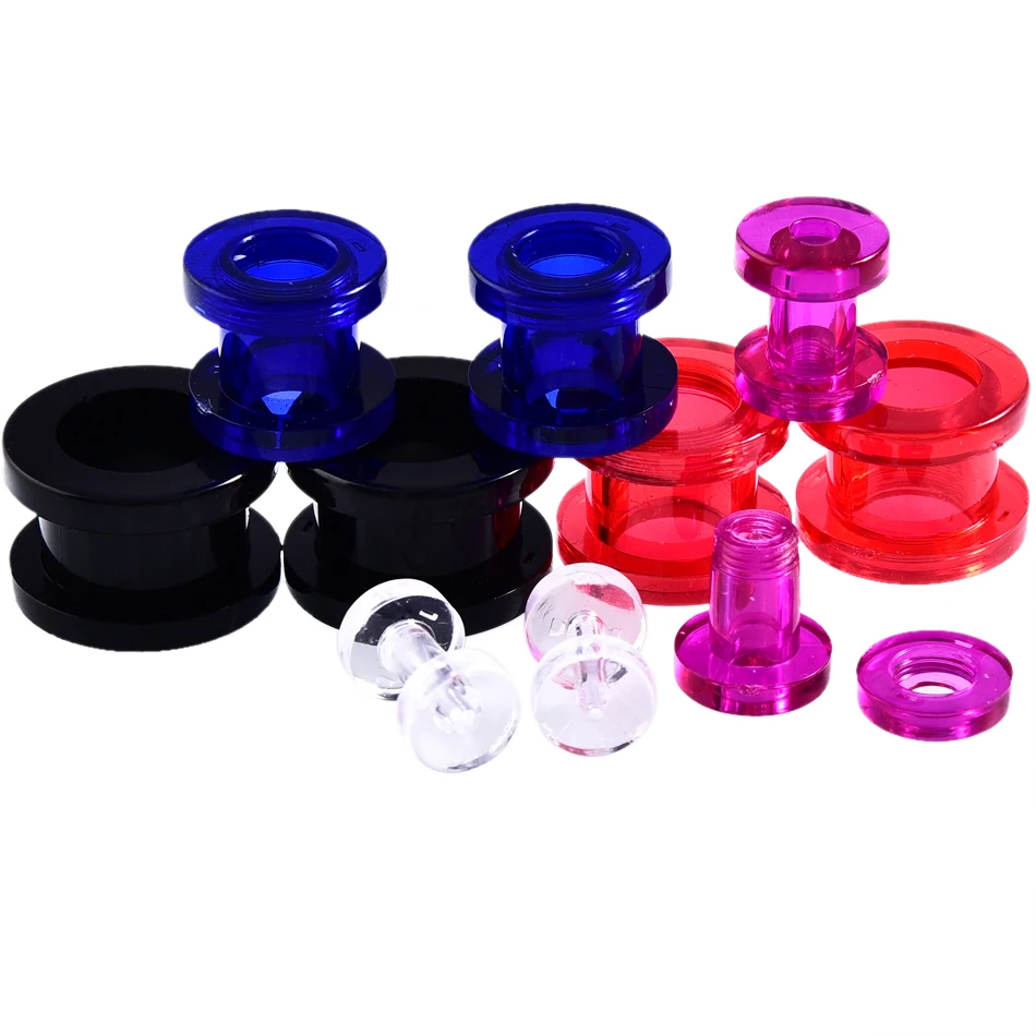 PAIR Acrylic Ear Stretchers Plugs Tunnels Piercing Colorful Hollow Screw Fit Ear Gauges Piercing Ear Flesh Expander Body Jewelry