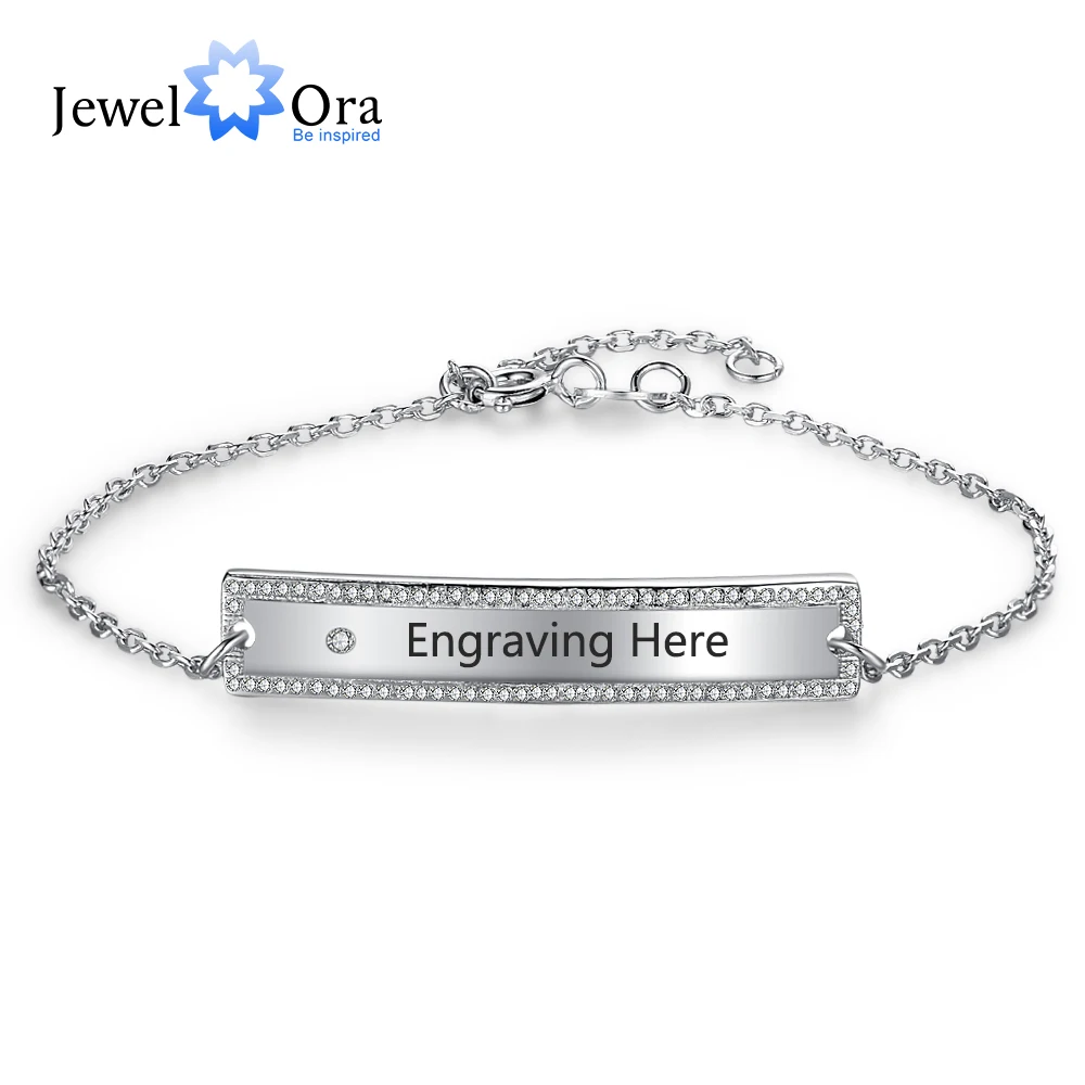 Personalized Gift Nameplate Bar Bracelets & Bangles Custom Name Engraved Chain & Link Bracelets for Women (JewelOra BA102454)