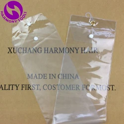 10PCS Plastic PVC Bags for Packing Weave Hair for packing 14 inch-26 inch hair with button Transparent