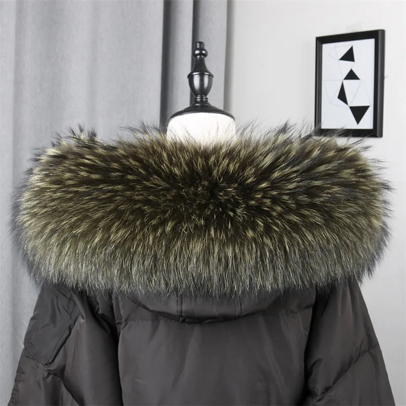 Fashion Luxury 100% Real Natural Raccoon Fur Color Unisex Down Coat Hood Trim Fur Collar Winter Warm Scarf Genuine Scarves Wrap