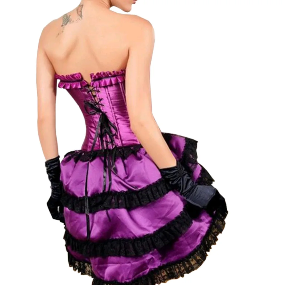 Caudatus Steampunk Purple Corset Dresses Sexy Corselet With Skirts Gothic Women Waist Trainer Lace up Wedding Clubwear Plus Size