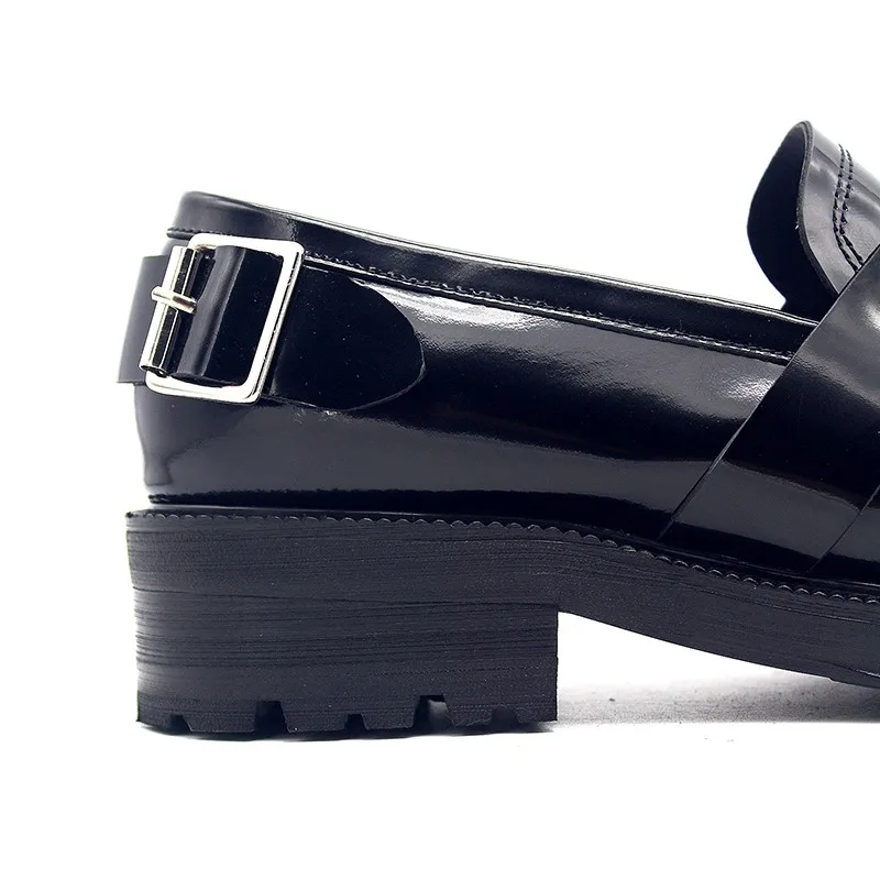 New Designer Metal Buckle Mens Thick Platform Genuine Leather Formal Shoes Spring Slip On Office Work Dress Shoes Loafers