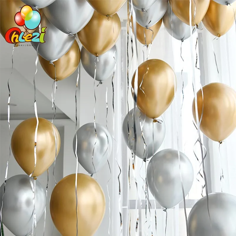 

100pcs 12inch Gold Silver Chrome Metallic Latex Balloons Wedding Market hotel Birthday Christmas Party decoration Helium balloon