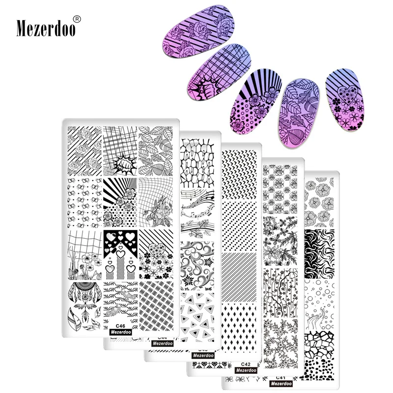 10Pcs Professional Stamping Plate Nail Art Stamping Image Plates Lace Grid Flower DIY Stamp Template Nail Stencil Tool Kits