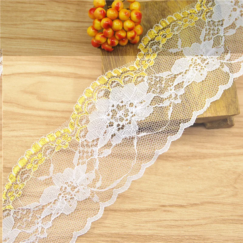 Polyester Black Lace Trim, White Fabric, Sewing Accessories, Cloth, Wedding Dress Decoration Ribbon, Craft Supplies, 50Y, L730,
