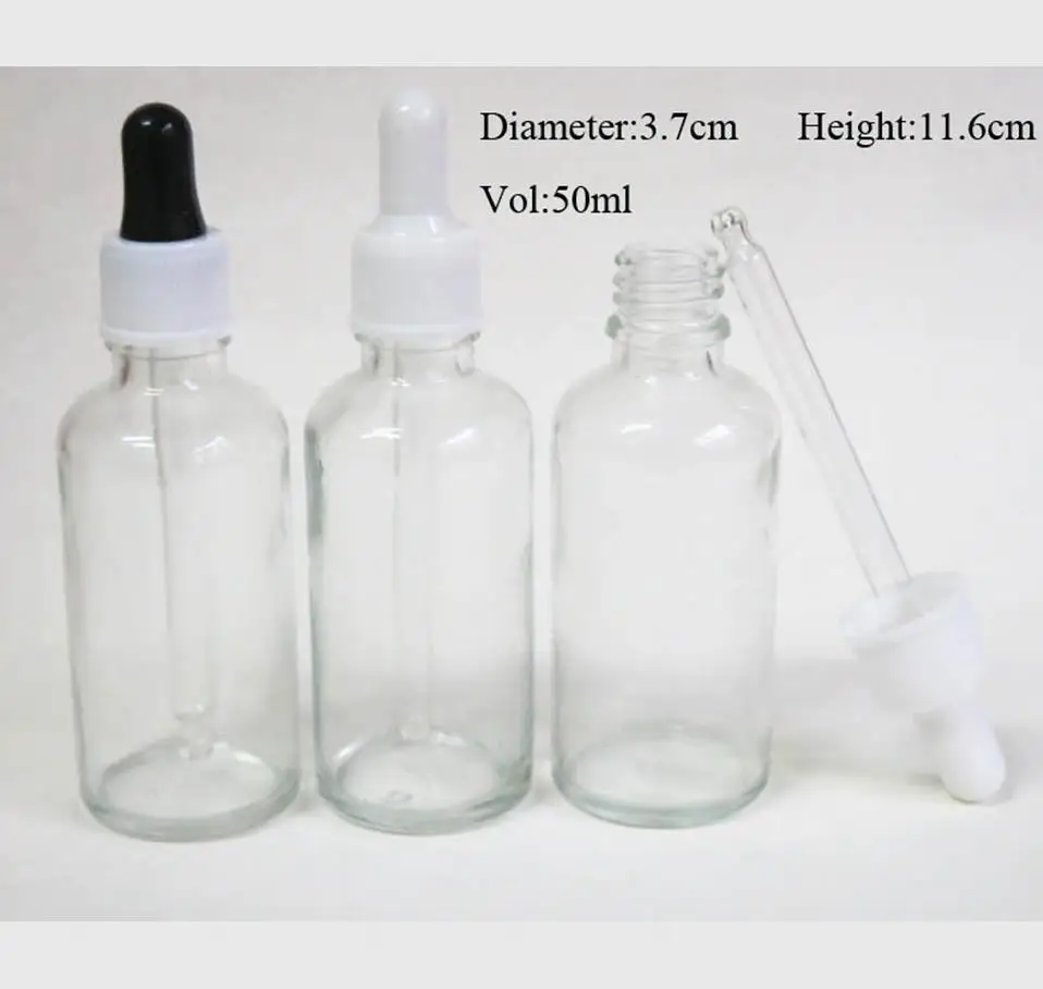 

wholesale 100pcs 50ml Clear Glass Dropper Bottle,1.67oz Clear Bottle, 50cc Empty Glass Dropper Bottles