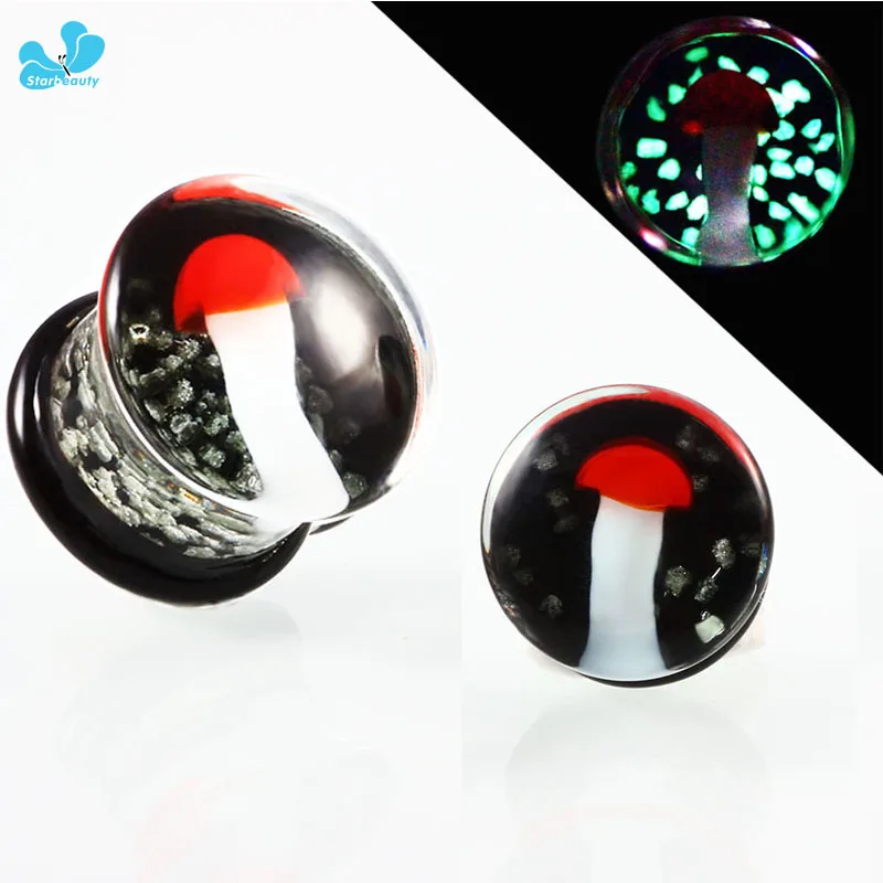 Nieuwe Merk 1 Paar Mangic Lichtgevende Paddestoel Glas Oordoppen Tunnels Gauge Tunnel Body Piercing Sieraden Oor Expander 8-16mm Zomer