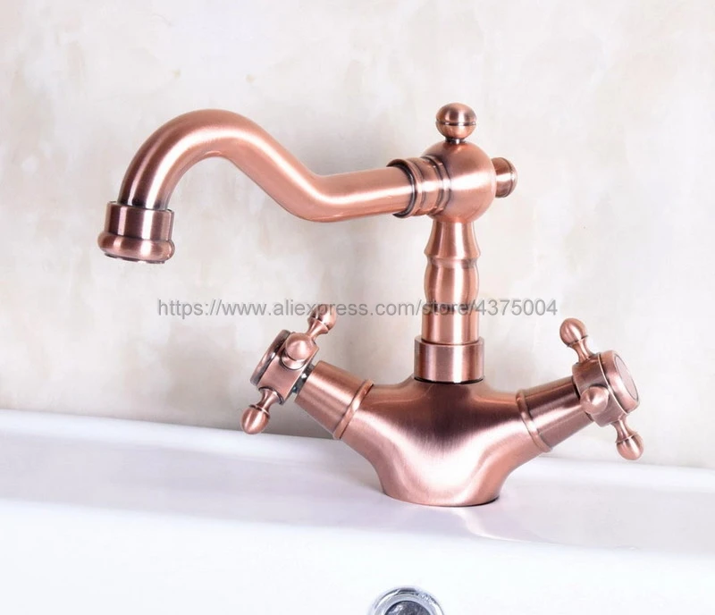 

Basin Faucet Antique Red Copper Double Handle Bathroom Kitchen Faucet Swivel Spout Vessel Sink Mixer Tap Deck Mounted Nnf255