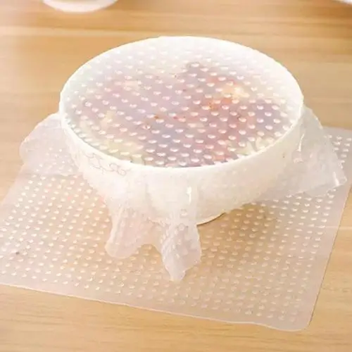 

New Home Kitchen Tool Clear Square Reusable Silicone Food Wrapper Seal Cover Film Freezer Bags