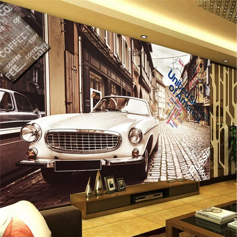 beibehang Retro car cafe bar nostalgic  papel de parede 3D mural wallpaper background bedroom living room wall paper murals-3d