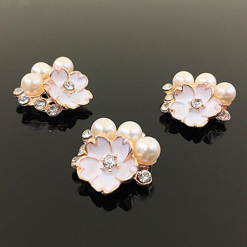 2016New 60Pcs White Flower Pearl Rhinestones Button for DIY Hair and Shoes Flower Accessories HZ257