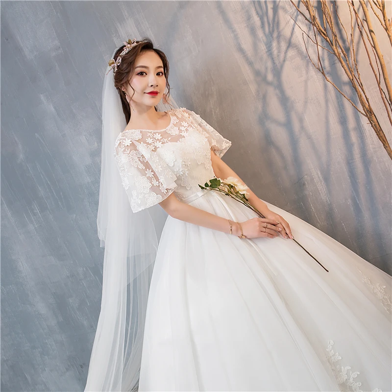 Vlnuo Nisa Phối Ren Thanh Lịch Appliques Áo Cưới Vestidos De Novia Tinh Tế Nắp Tay Bóng Đồ Bầu Plus Kích Thước Áo Dây De Mariage 20