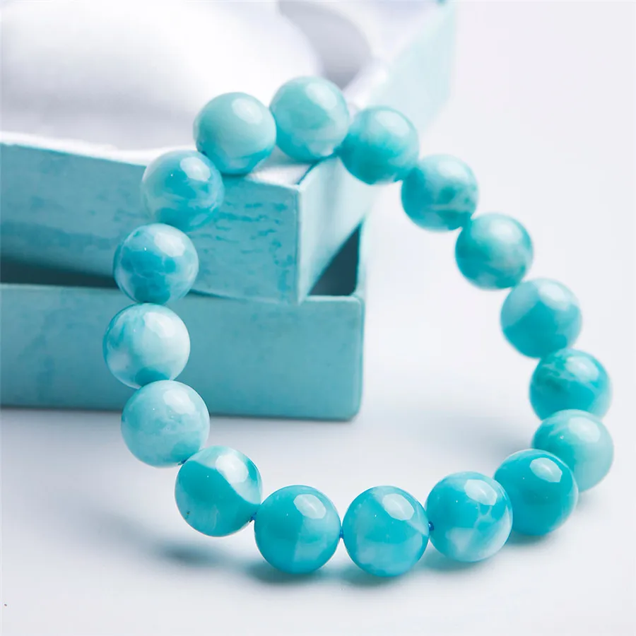 

Natural Blue Larimar Gemstone Bracelet 12mm Jewelry Stretch Round Bead Natural Larimar Stone Bracelet AAAAA