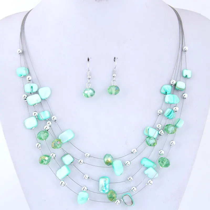 KMVEXO Women Bohemian African Beads Jewelry Set 2018 Multilayers Necklace Earrings Crystal Shell Jewelry Sets Charm Wedding Sets