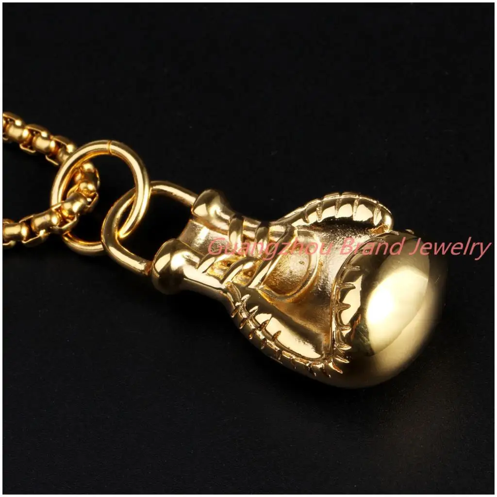 Newest Design Fashion 316L Stainless Steel Gold color  Bling Men Women Boxing Glove Pendant Necklace High Quality+Rope Chain