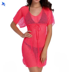 NEW Tunic Sexy Beach Dresses Women Transparent Fishnet Crochet Mesh Bikini Cover Up Swimwear Summer Dress Swimsuit Bathing Suit