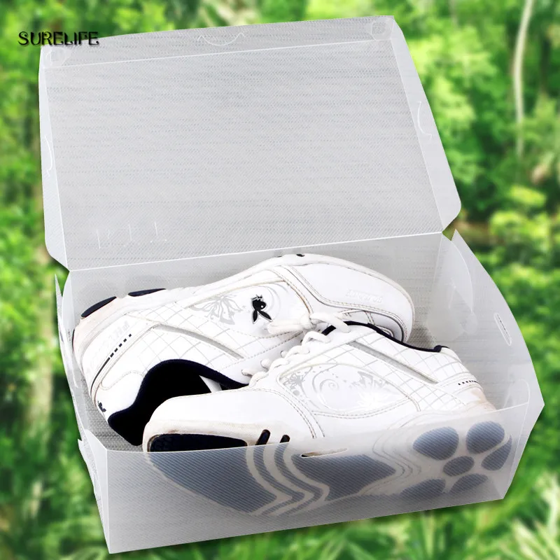 10pcs children/women/men Foldable Clear Plastic Shoe Storage Box Transparent Stackable Foldable Shoe Box Organizers Wholesale