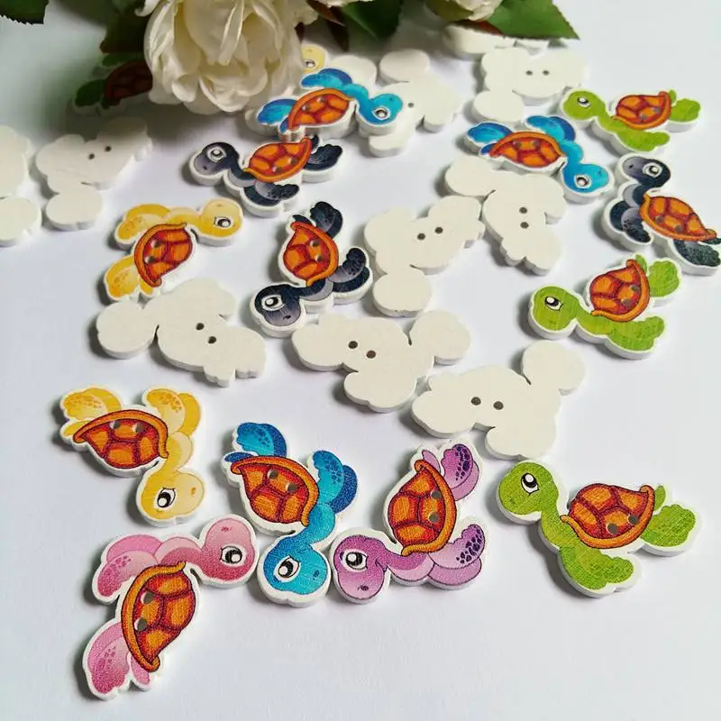 50pcs/lot Turtle Buttons for craft supplies Kids Clothing Decoration Sewing Accessories Wooden buttons