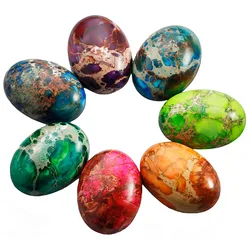 TUMBEELLUWA Multicolor Oval Sea Sediment Jasper Cabochons Flatback Stone for Jewelry Making 18x25mm