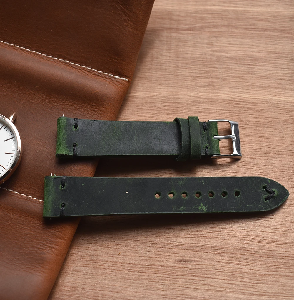 Vintage Handmade Watchband Genuine Leather Watch Stras Replacement Band 18mm 20mm 22mm 24mm Quick Release