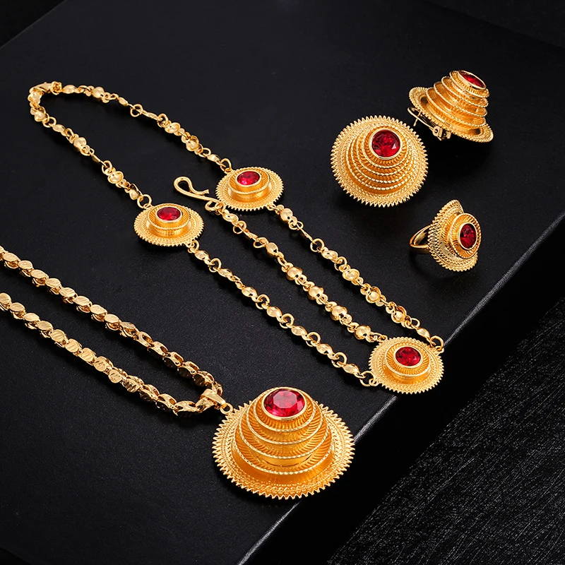 

Ethlyn Jewelry Set Beauty Africa/the Middle East/Ethiopia Wedding for Women Luxury Necklace/Earrings/Ring/Headwear Crystal Gold