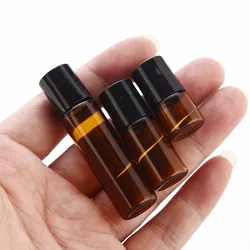 100pcs 1ml 2ml 3ml 5ml amber Glass Perfume Bottles With Roll On Empty Cosmetic Essential Oil Vial For Traveler With steel Ball