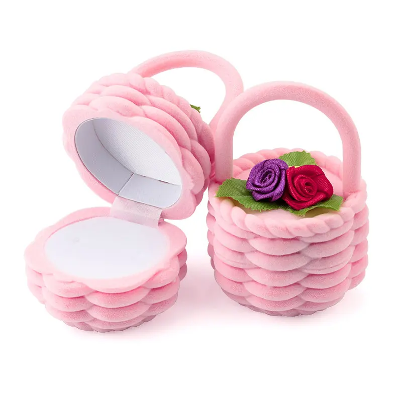 1 Piece cute Flower basket Velvet Wedding Engagement Ring Box Gift Box Holder for Earrings Necklace Display Jewelry case