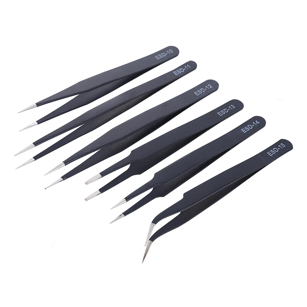 Anti-static ESD Stainless Steel Tweezers Set Maintenance Tools Industrial Precision Curved Straight Tweezers Repair Tools Set