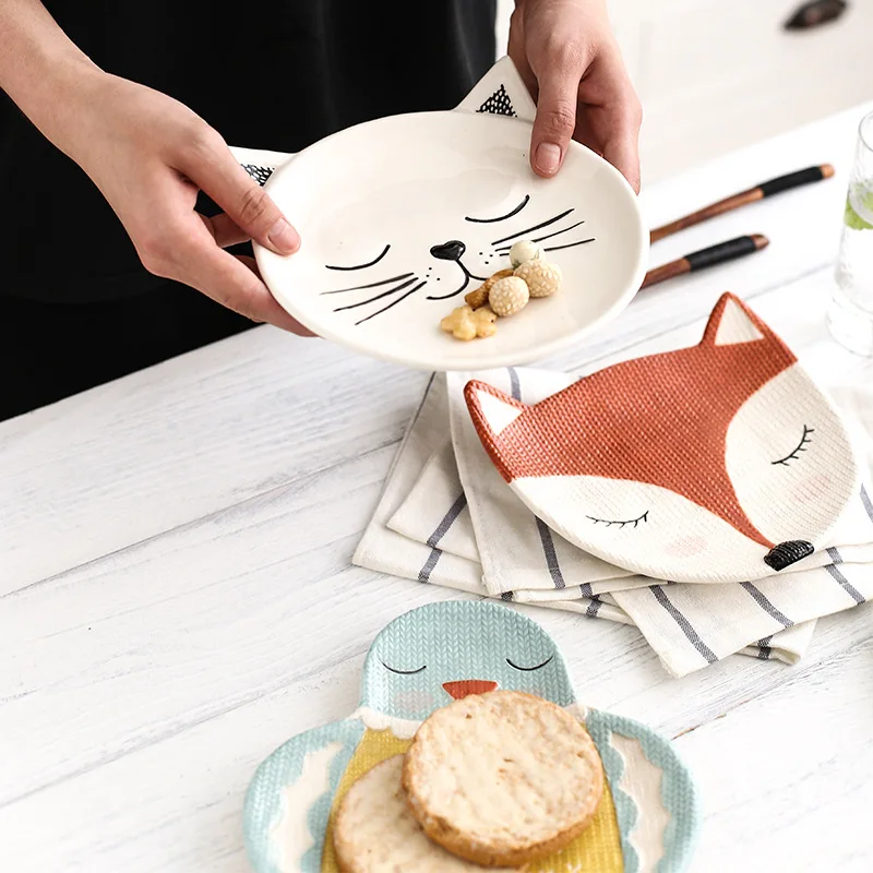 Japanese Ceramic Dishes Home Children\'s Breakfast Plates Creative Cute Pastries Fruit Cards Whole Animal Dishes