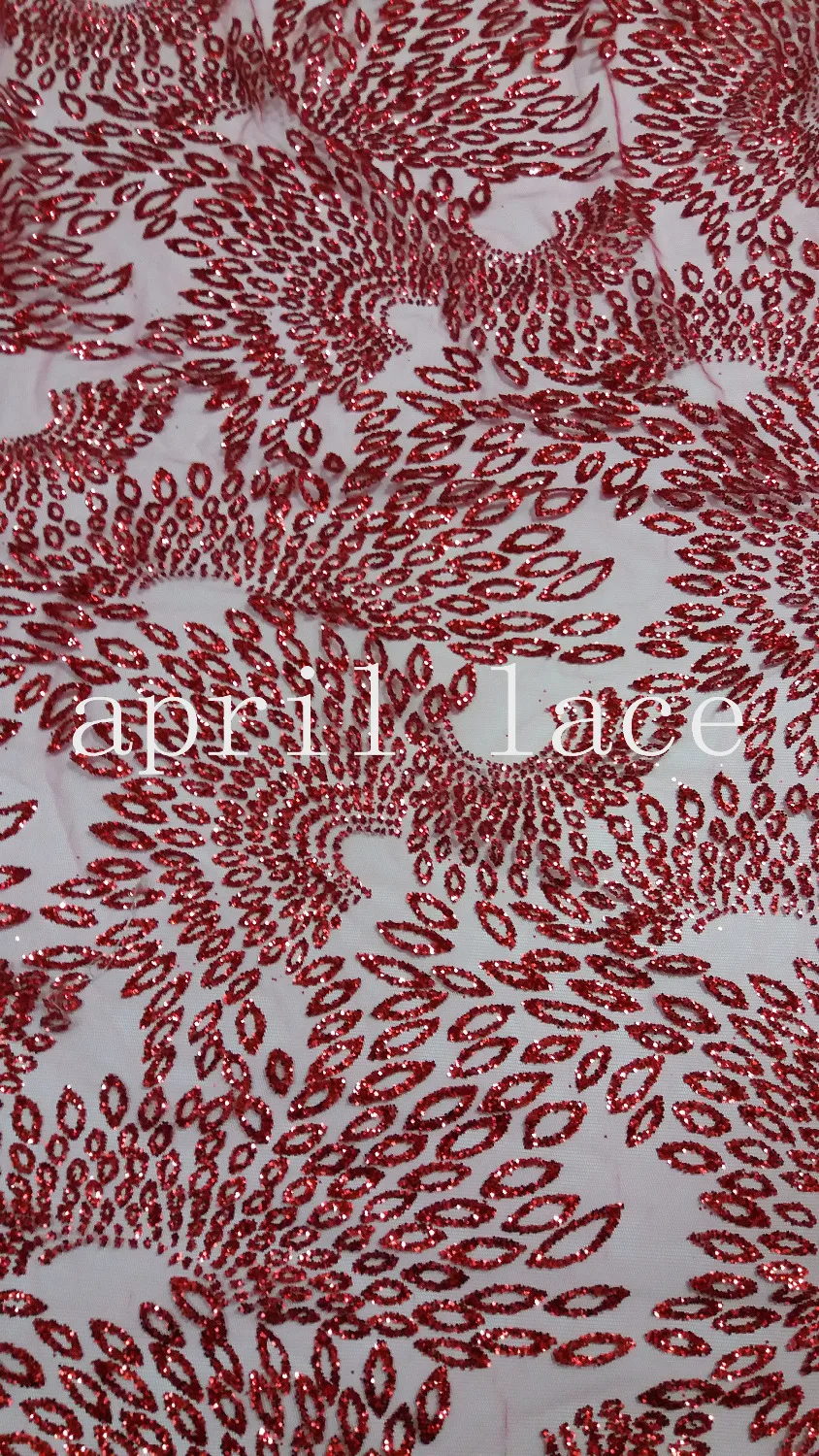 

5yards HL005 dark red glued sparkle glitter mesh net tulle lace fabric for india african sawing /evening dress