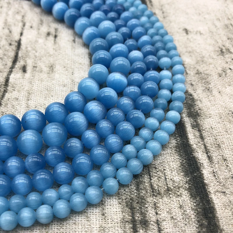 Blue Cat Eye Beads 4/6/8/10/12MM Natural Glass String Loose Space Beads Opal DIY Charm Beads for Jewelry Making Bracelet