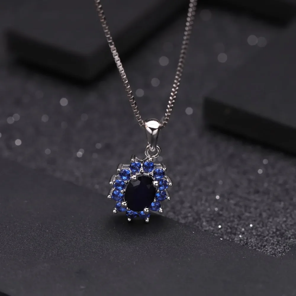 Gem's Ballet Classic 0.94Ct Natural Blue Sapphire Genuine 585 14K 10K 18K Gold 925 Silver Pendant Necklace For Women Necklace