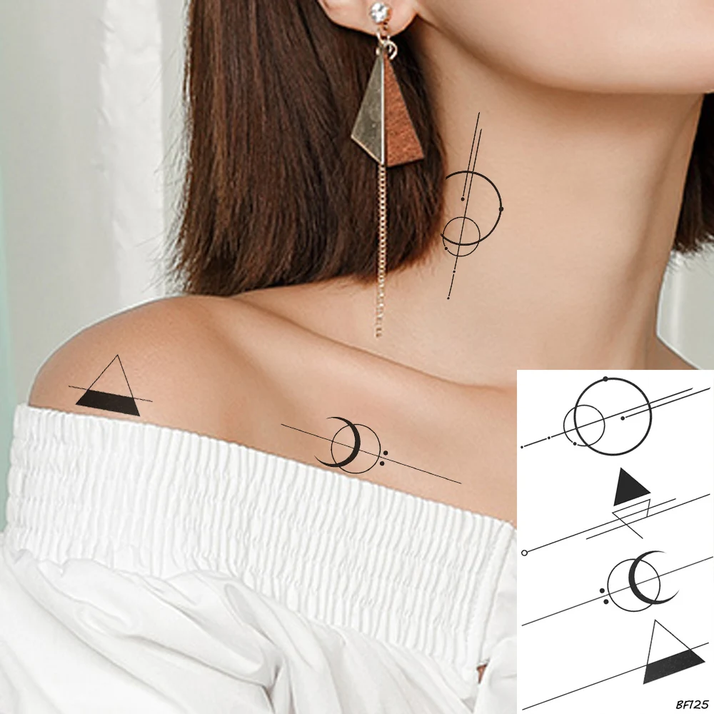 VANKIRS Little Line Geometric Fake Tattoo Sticker Women Sexy Moon Tattoos Temporary Triangle Waterproof Tatoos Body Arm Clavicle