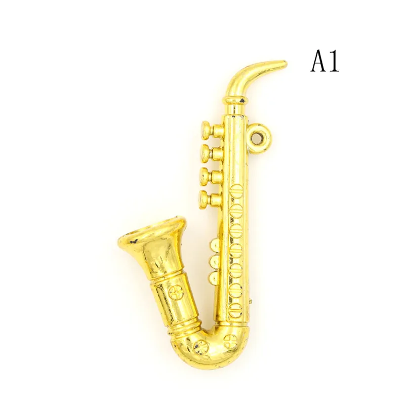 Creative Mini Portable Trumpet Saxophone 1:12 Dollhouse Miniature Plastic Musical Instrument Model Scene Accessories