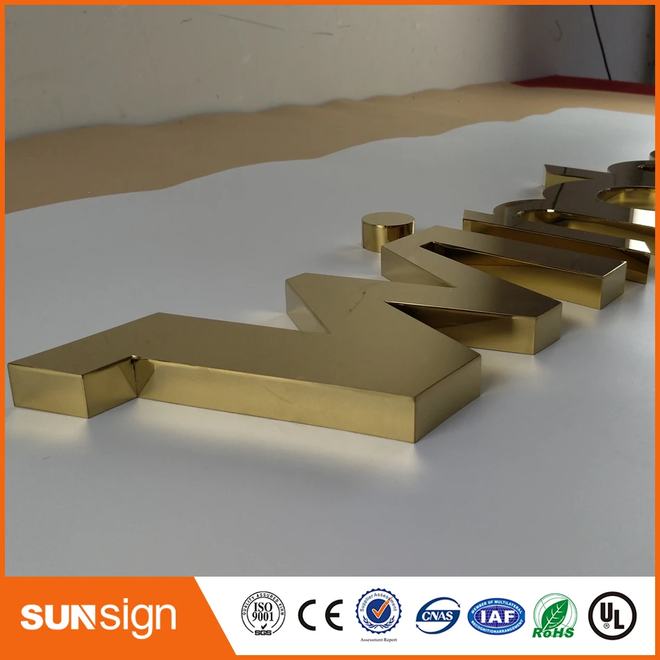 CustomTitanized golden color stainless steel 3D letters