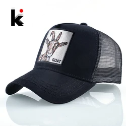 Fashion Baseball Cap Men Women Snapback Hip Hop Bone Bill Goat Embroidery Streetwear Trucker Hats Breathable Mesh Black Hat