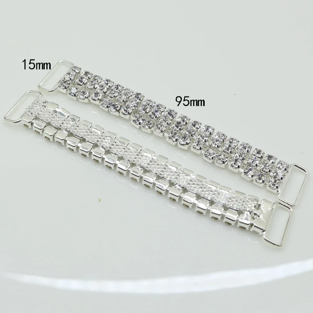 NEW 100PCS 3 Rows 95MM Charm Chain Bikini Connectors/Buckle Reinforcement Of Flat Chains Metal Crystal Rhinestone Bikini Buckle