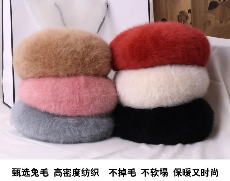 New Fashion Cheap Rabbit Fur Winter Beret Hat for Women Knitted Hat fashion Beret for Adult Girl Solid Colors Fashion Lady Cap