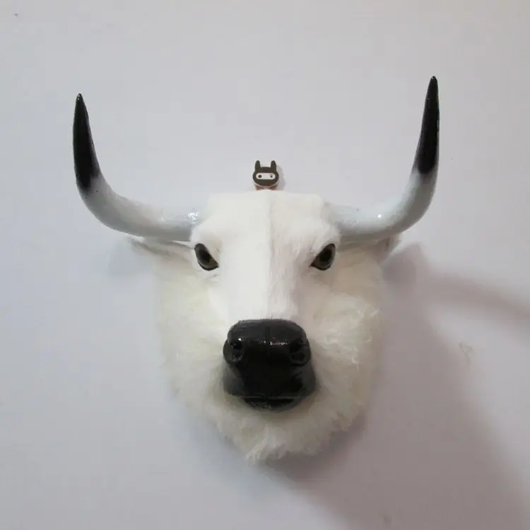 

large 34x36x23cm plastic&furs model artificial white cattle's head wall pandent handicraft prop home,bar decoration gift d2277