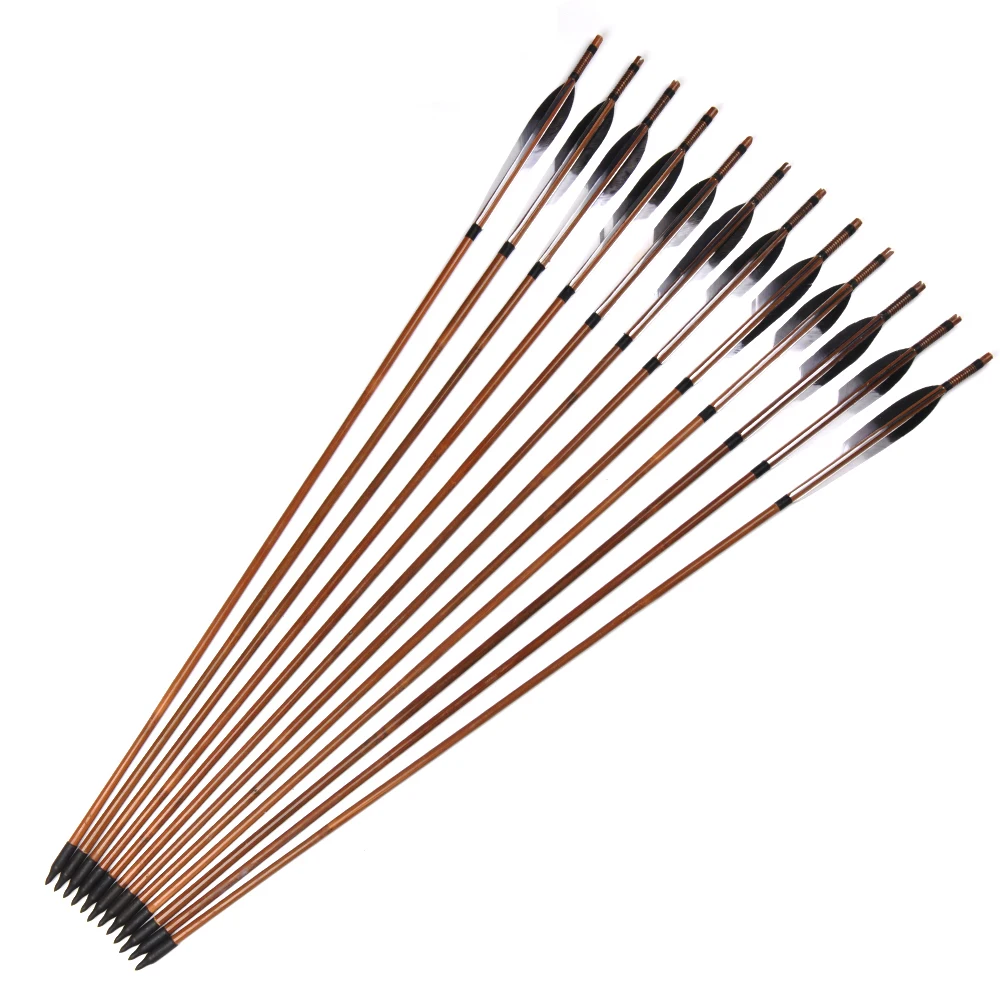 

6/12/24pcs 30 Inches Spine 500 Bamboo Arrows with Turkey Feather for 20-50lbs Longbow Recurve Bow Hunting Shooting Archery