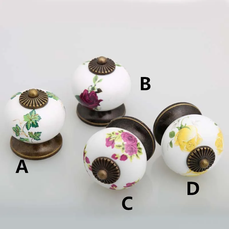 

Rustico rural rose ceramic knobs green yellow purple flower porcelain drawer cabinet pulls knobs bronze pumpkin dresser handles